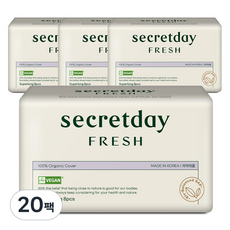 secretday Fresh棉質衛生棉, 8片, 20包, 超長夜用型(43cm)
