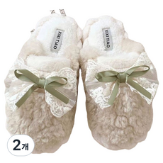 藍海設計感毛絨室內拖鞋, 綠色, 2個