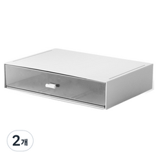 DOSell 桌上型多功能迷你收納盒 1格, 2個, 白色 + 透明