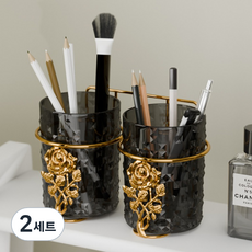 Gold Pang 玫瑰金透明牙刷杯 2入 + 牙刷架組, 黑色, 2套