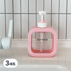 뉴앤룩 커버 슬림 젤타입 주방세제 디스펜서 리필용기 300ml + 디시워시 라벨 세트, 핑크, 3세트