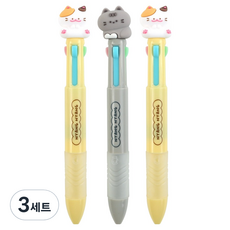 핑크풋 냥냥 4색 볼펜 0.7mm 2종 + 랜덤발송 세트, 혼합색상, 3세트