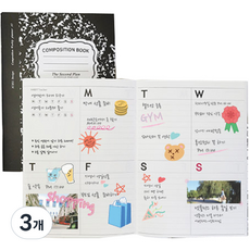 아이씨엘디자인 컴포지션 A5 위클리 만년형 플랜노트, 블랙, 3개