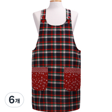 로사홈 체크양면 앞치마, 자주, 6개