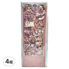 CARD LOVER 信的戀人 立體燙印貼紙3件組, 兔子與桃桃, 4組