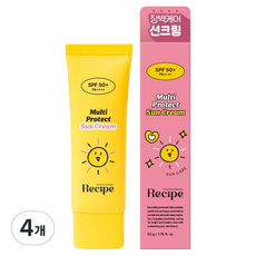 레시피 장벽케어 선크림 SPF50+ PA++++, 50g, 4개