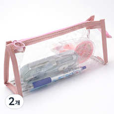 Moon Gom 商店 感性簡約PVC透明鉛筆盒, 2個, 粉紅色