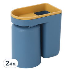 免鑽孔壁掛式牙刷座漱口杯, 藍色, 2套