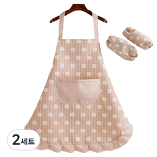 코이드림 멀티 주방 가정 앞치마 + 토시 세트, 오렌지 플라워, 2세트