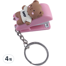 클리니스 키링 펜던트형 만화캐릭터 스테이플러 핑크베어, 혼합색상, 4개