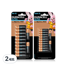 듀라셀 울트라 알카라인 건전지 블리스터팩 AA 12p + AAA 12p, 2세트