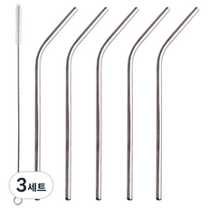 라온누리 웰메이드 스텐 빨대 실버 기역자형 215mm + 브러쉬, 5개, 3세트