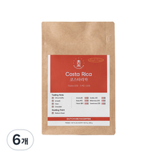 더치앤빈 싱글 오리진 코스타리카 누베스 SHB 커피 로스팅 원두, 200g, 커피메이커(중간), 6개