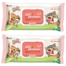 等等 Ag+銀離子寵物濕紙巾 蜜桃 犬貓通用, 80抽, 2包