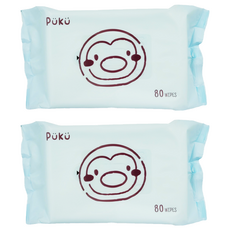 PUKU 藍色企鵝 超純水柔濕巾, 80張, 2包, 80抽