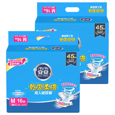 安安 乾爽柔膚成人紙尿褲, M, 16片, 2包