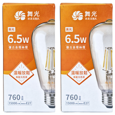 DANCELIGHT 舞光燈絲燈 6.5W ST64 LED-E27ED6YSTR3 直徑64mm 高143mm, 黃光(2300K), 2個
