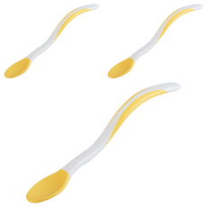 PiYOPiYO 黃色小鴨 1階段雙色學習長湯匙, 黃色, 3支