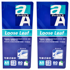 Double A 可撕式活頁紙 方格內頁, 60頁, 2本