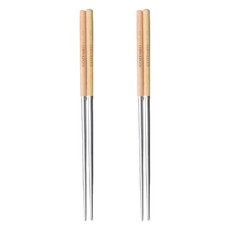 GOZENBO 御膳坊 山毛櫸 304圓頭筷, 木質 + 銀色, 筷子, 2個