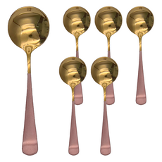 韓式餐具 304 不鏽鋼 小圓勺 16cm, 粉金色, 6支