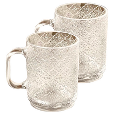 復古海棠花 玻璃杯 高 有把手, 390ml, 2個