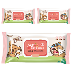 等等 Ag+銀離子寵物濕紙巾 蜜桃 犬貓通用, 80張, 3包