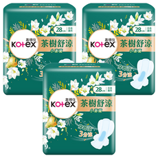 Kotex 靠得住 茶樹舒涼小蒼蘭涼感衛生棉 日夜適用, 3包, 9片, 28cm