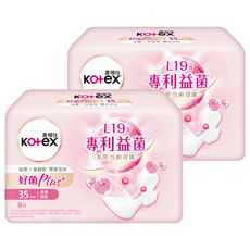 Kotex 靠得住 好菌Plus+衛生棉 夜用 蝶翼型, 2套, 6個裝, 35cm