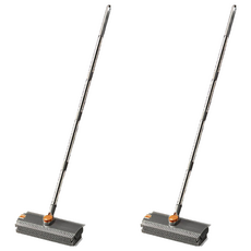 二合一旋轉地板刷(刮水掃把/浴室刷子/長柄刷/浴室清潔刷), 2個, 灰色