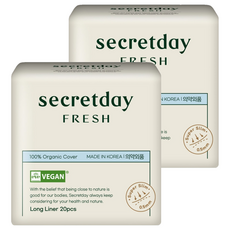 secretday Vegan Life Fresh 純棉護墊 長效型, 2個, 20片, 加長型