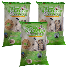 Q PET Wood Cat Litter 環保松木砂 貓兔小動物皆用 貓砂 QP-WD-02, 25L, 3包, 松木香