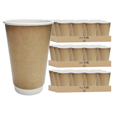 HJ 禾啟 雙淋膜雙層中空杯 480ml, 25個, 60組