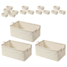 小麥購物 日式棉麻布藝衣物可折疊收納箱 L2402, 米白色, 6個