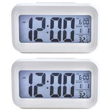 日式簡約超大螢幕感應溫度電子鐘 按鍵英文版 電池供電, 白色, 2個