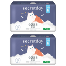secretday 純棉超薄貼合衛生棉 蝶翼型, 2套, 10片, 夜用型