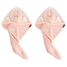 喵星人 加厚珊瑚絨乾髮帽, 2條, 粉色