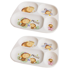 Sanpuli 山蒲利 跳跳猴卡通四格方盤/兒童餐盤/美耐皿盤, M-101, 跳跳猴卡通四格方盤, 2個