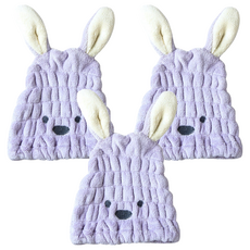 樂居家 珊瑚絨可愛吸水乾髮帽, 淺紫色, 3個