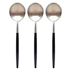葡萄牙風 304不鏽鋼 黑銀 甜品勺, 黑銀色, 3支