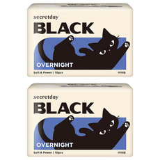 secretday BLACK 貓咪夜用衛生棉 護翼型, 2套, 10片, 36cm