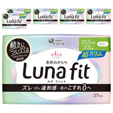 elleair 艾黎艾爾 elis 愛麗思 日本原裝進口 LunaFit 超纖薄衛生棉 一般型 無翼 20.5cm, 6個, 27片, 日用