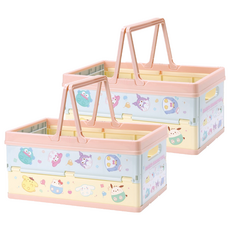 Skater 可折疊收納手提置物籃, 三麗鷗家族 粉膚色 + 粉藍色 + 粉黃色, 2個