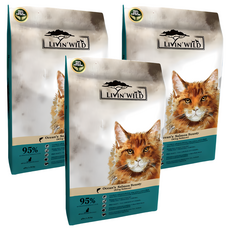 LIVIN'WILD 野宴 全齡貓 無穀配方 乾飼料 紐西蘭全新天然糧 薄片外型, 野生帝王鮭魚, 1810g, 3袋