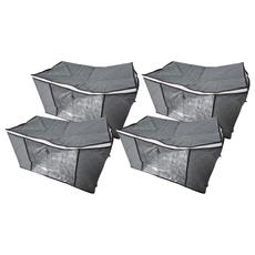 PUTWO 橫款 大號 換季衣物 棉被收納袋, 4個, 灰色