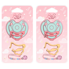 Baby Garden 香草奶嘴萬用扣夾 2個, 無奶嘴, 粉色 + 黃色, 2組