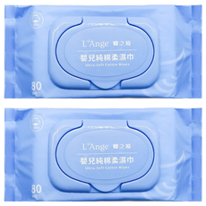 L'Ange 嬰兒純棉柔濕巾 掀蓋式, 2個, 80張, 60g