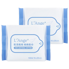L'Ange 乾濕兩用純棉柔巾 抽取式 20 x 10cm, 2個, 60g, 100張
