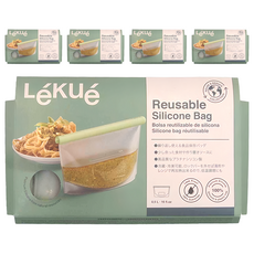 LeKue 矽膠保鮮袋 站立式 100g 500ml, 21.5 x 12.5 x 7.5cm, 5個, 1入