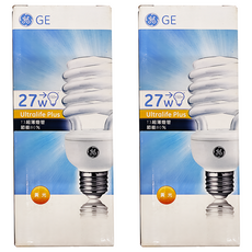 GE 奇異 高功率t3 螺旋型省電燈泡 27W, 黃光(2700K), 2個
